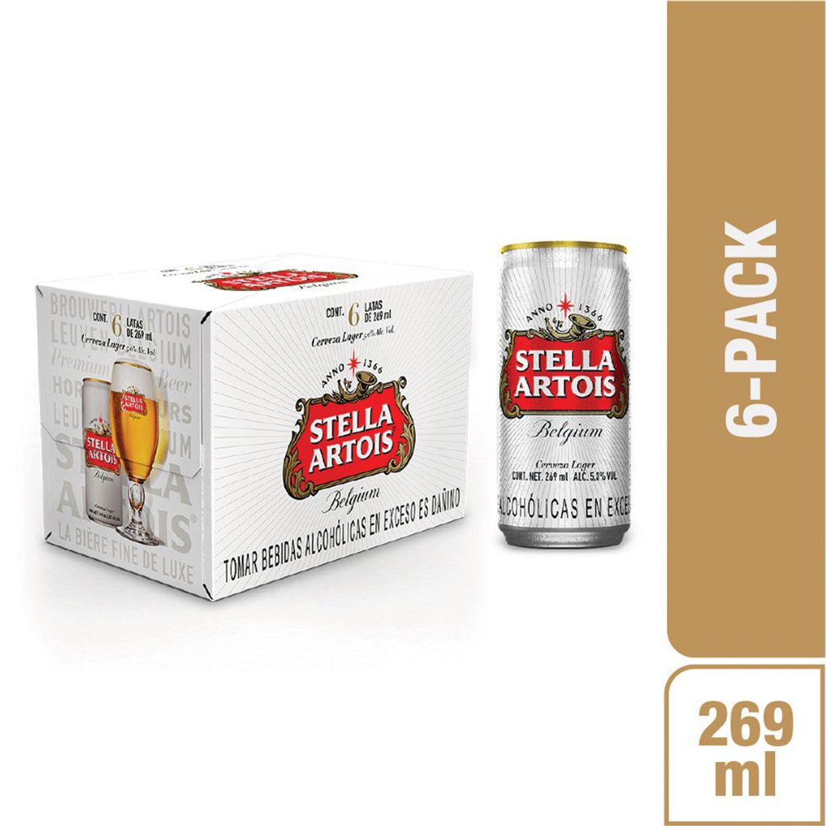 STELLA ARTOIS - Cerveza Stella Artois Belgium Sixpack Lata 269 mL