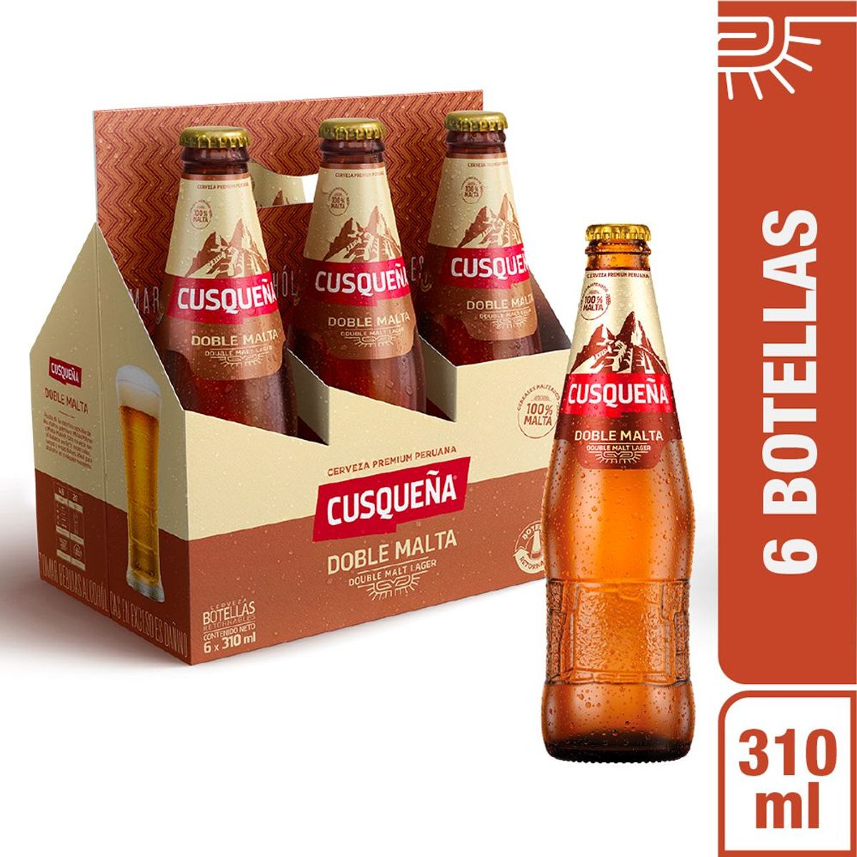 CUSQUEÑA - Cerveza Cusqueña Doble Malta Lager Sixpack Botella 310 mL