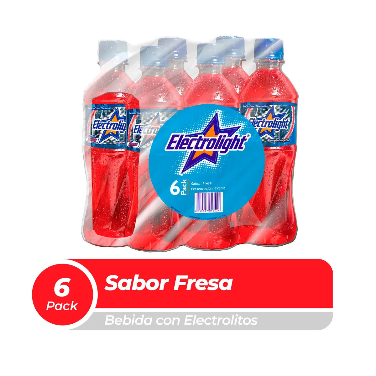 ELECTROLIGHT - Bebida Rehidratante Electrolight Fresa Sixpack Botella 475 mL