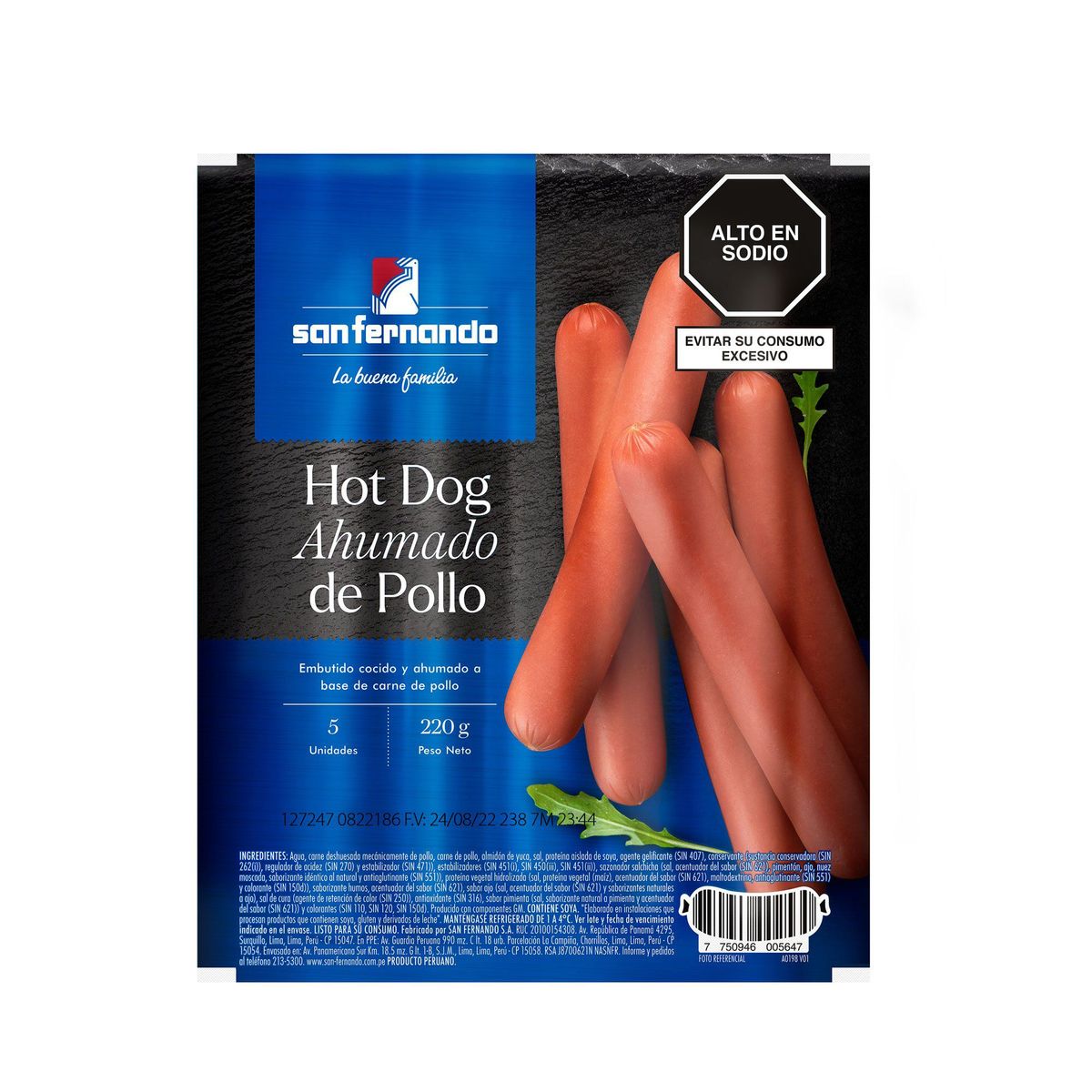 SAN FERNANDO - Hot Dog Ahumado de Pollo San Fernando Empaque 220 g