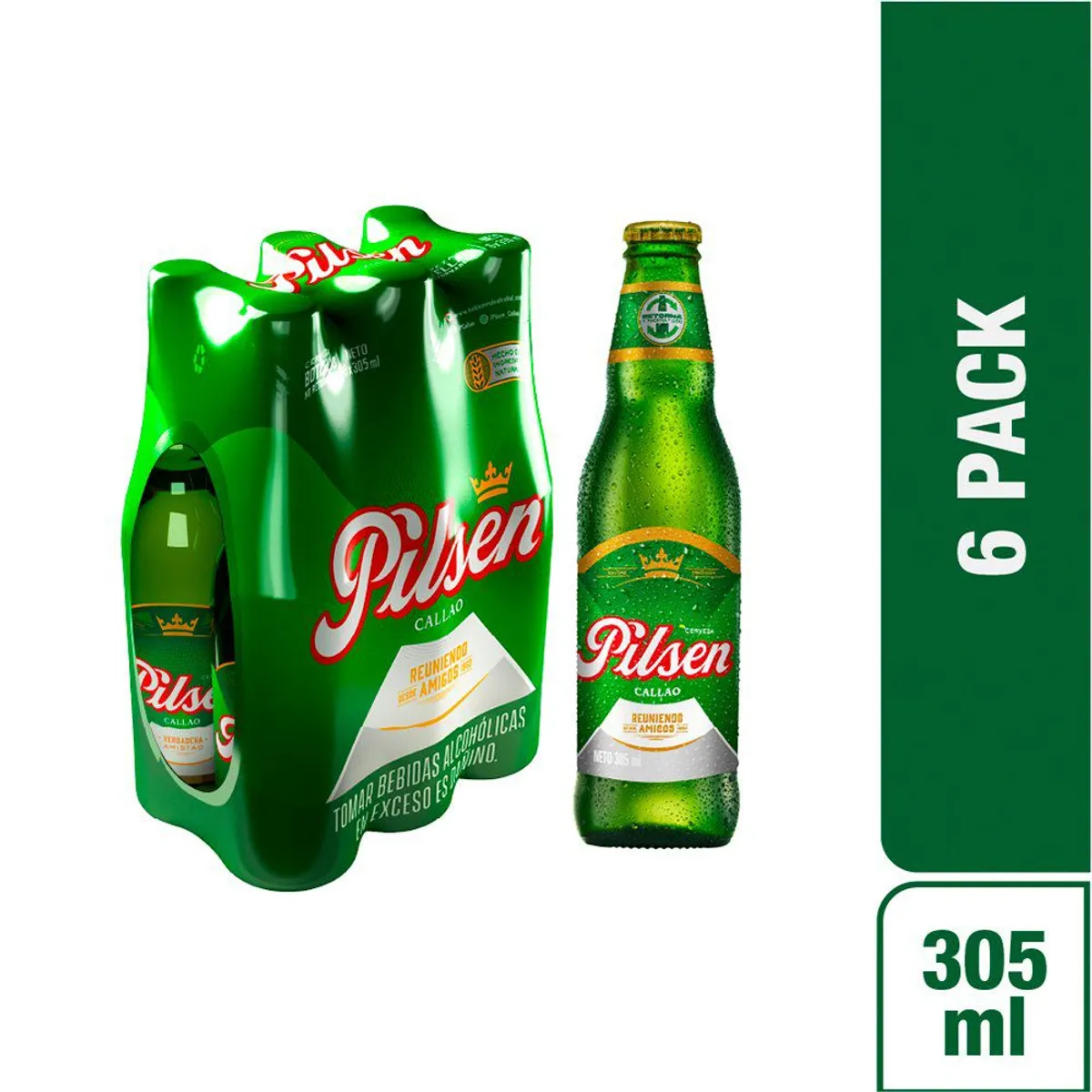PILSEN - Cerveza Pilsen Sixpack Botella 305 mL