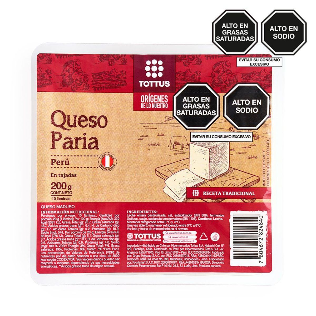 TOTTUS ORIGENES - Queso Paria Laminado Tottus Origenes 200 g