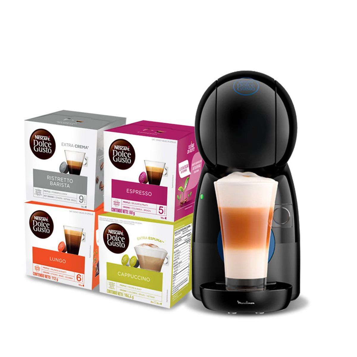 NESCAFE - Cafetera Piccolo Xs Negra X1+Cafe Capsx4 Dolce Gusto