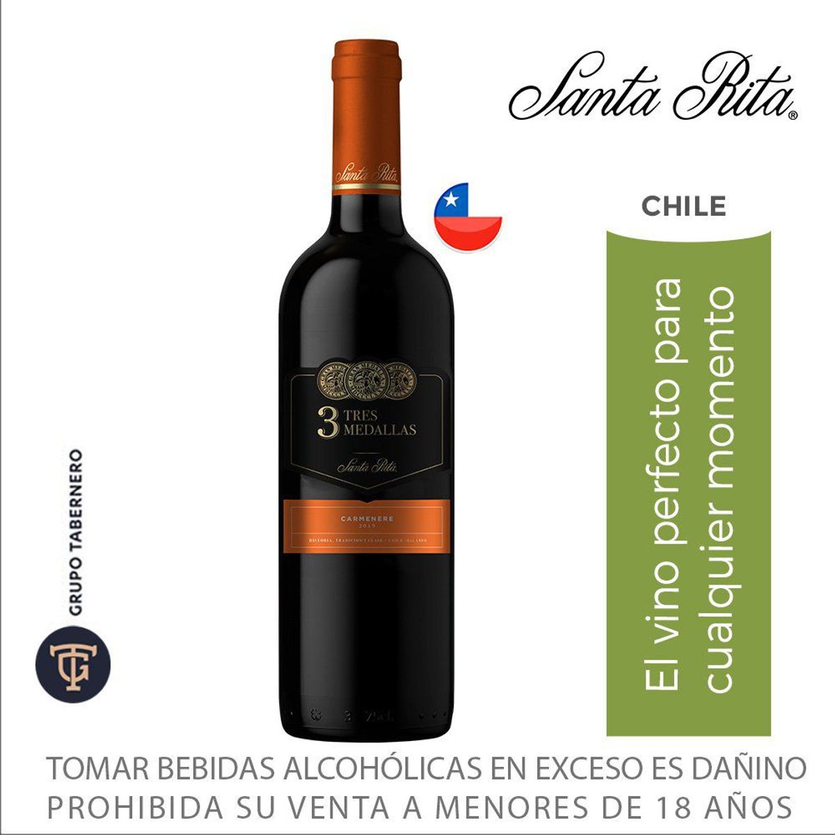 SANTA RITA - Vino Santa Rita Carmenere 3 Medallas Botella 750 mL