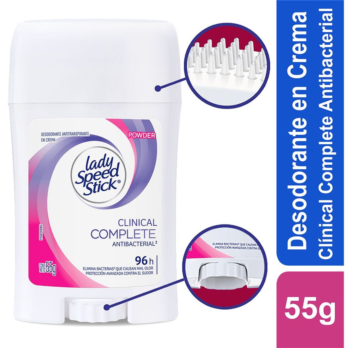 LADY SPEED STICK - Desodorante en Crema Lady Speed Stick Clinical Complete Antibacterial Envase 55 g