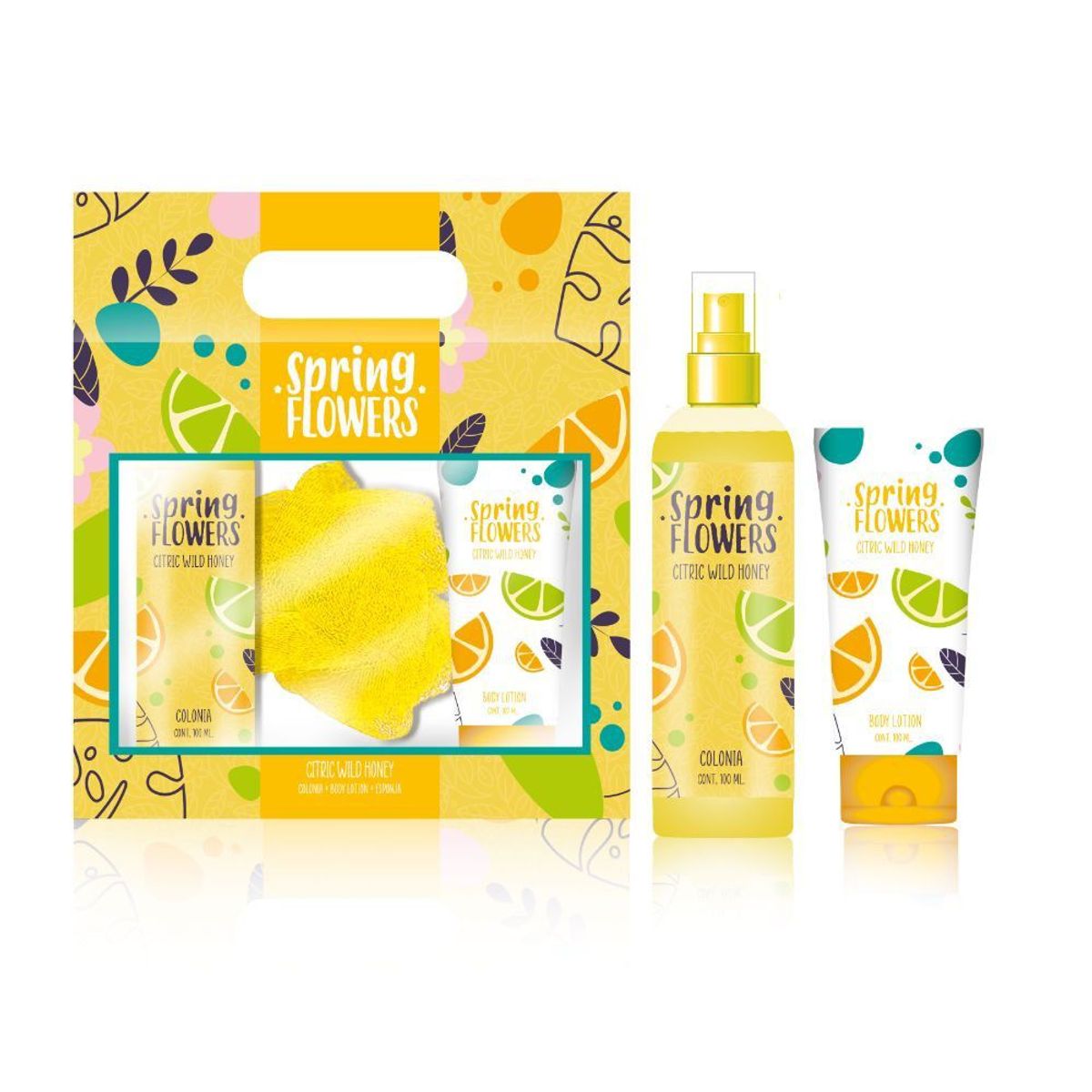SPRING FLOWERS - Set Colonia 100 mL + Loción Corporal 100 mL + Esponja Spring Citrus Wildflowers