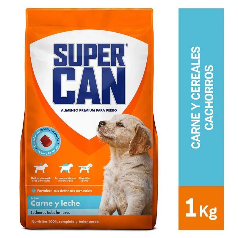 SUPERCAN - Comida para Perros Super Can Cachorros Sabor Carne y Leche 1 kg