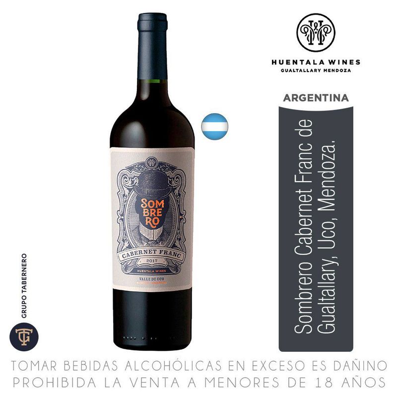 HUENTALA WINES - Vino Huentala Wines Sombrero Cabernet Franc Botella 750 mL