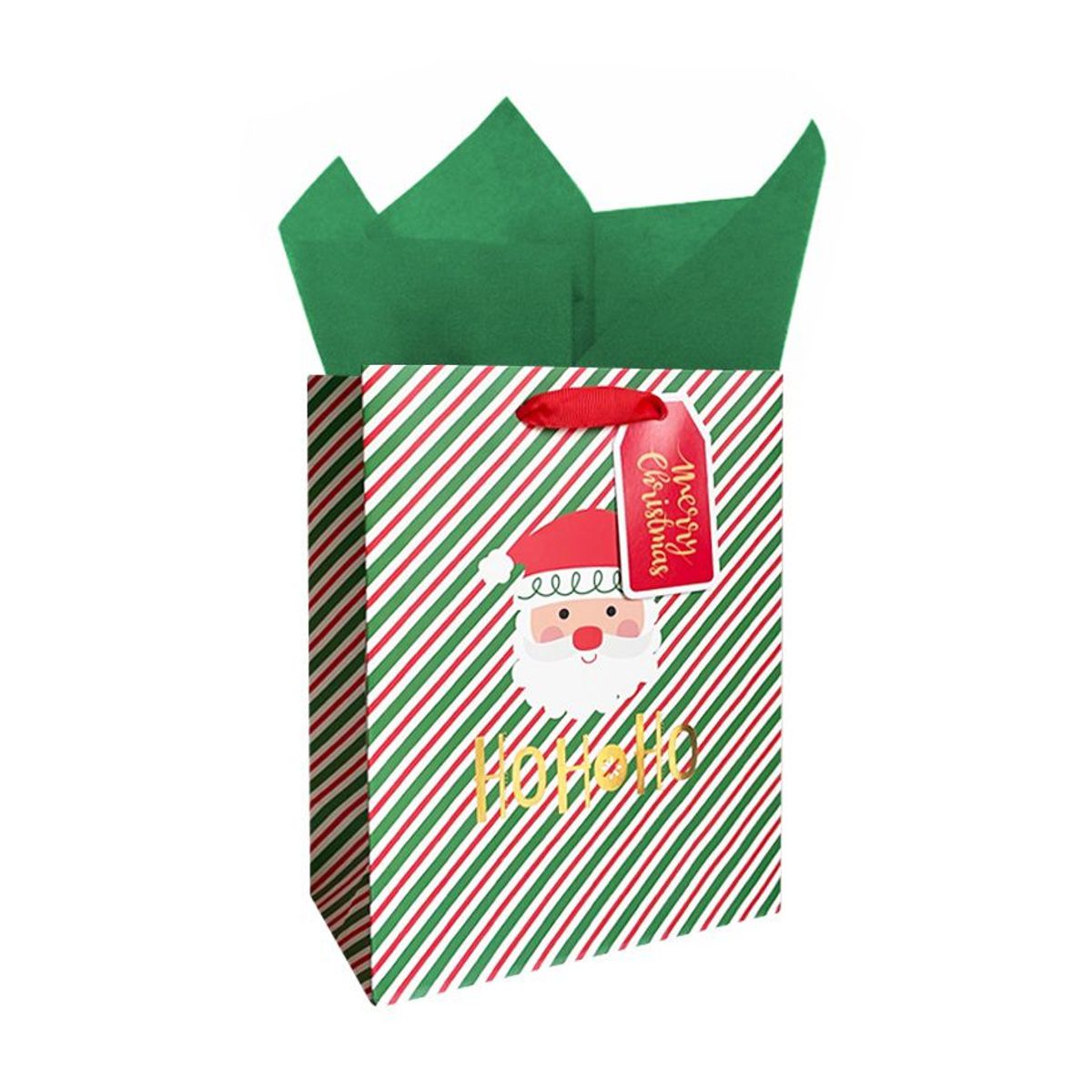 BENJI - Bolsa Navideña Especial talla M Rayas Bolas Rojo Verde