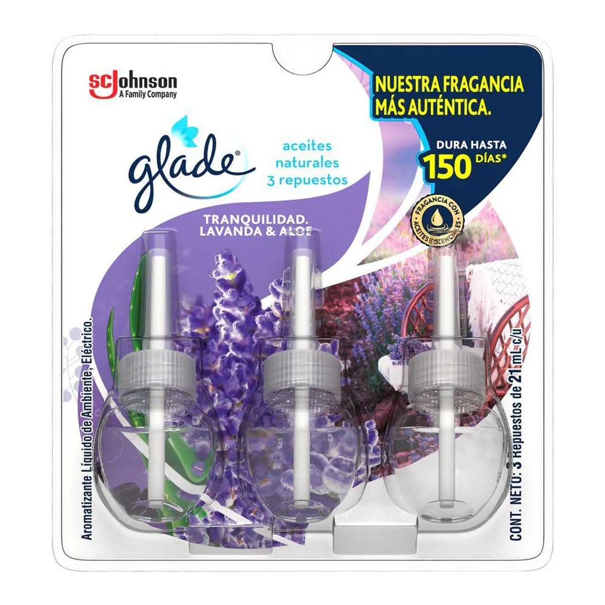 GLADE - Repuesto Ambientador Líquido Glade Lavanda Empaque 3 Und