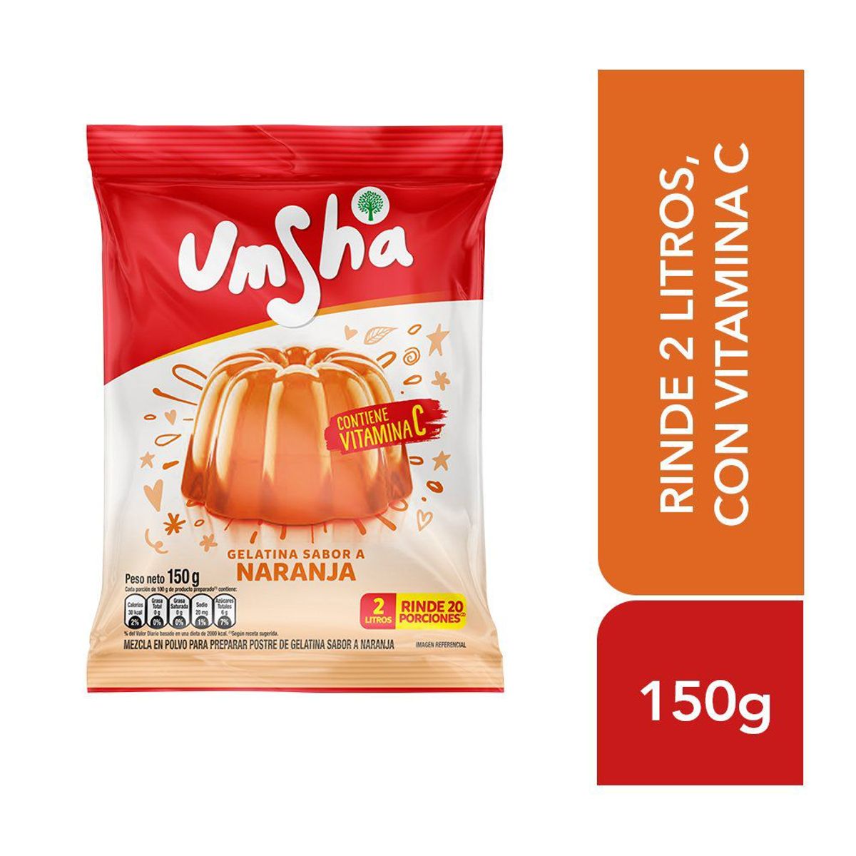 UMSHA - MEZCLA POLVO UMSHA GELATINA NARANJA BOLSA X 150G