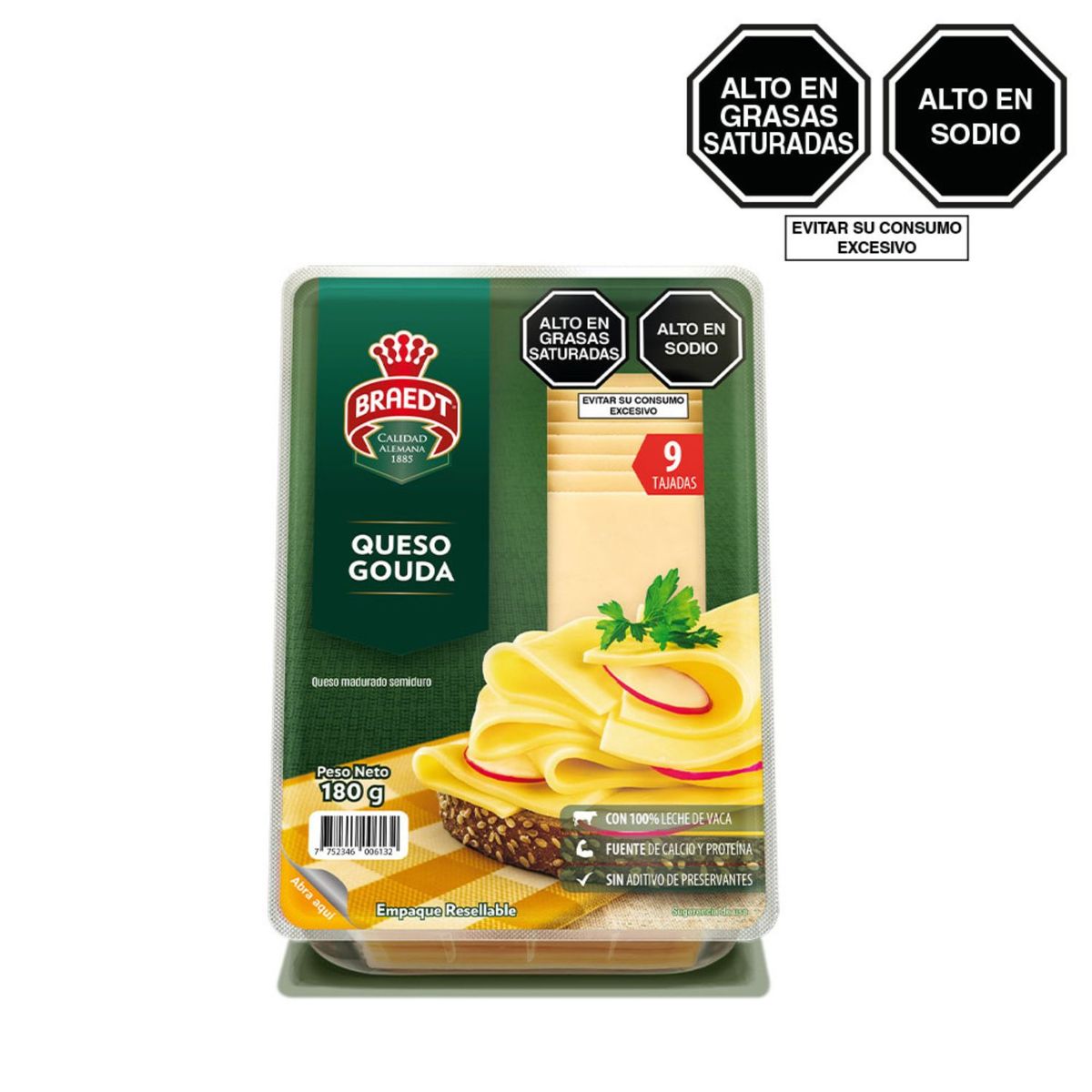 BRAEDT - Queso Goudá en Láminas Braedt Empaque 180 g