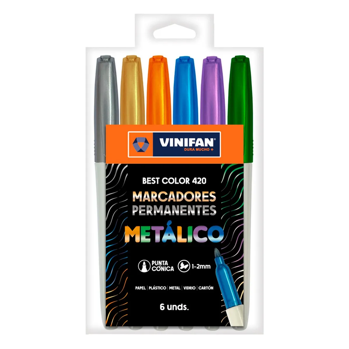 VINIFAN - Plumones Permanentes Vinifan Metalizados Best Color Estuche 6 Und