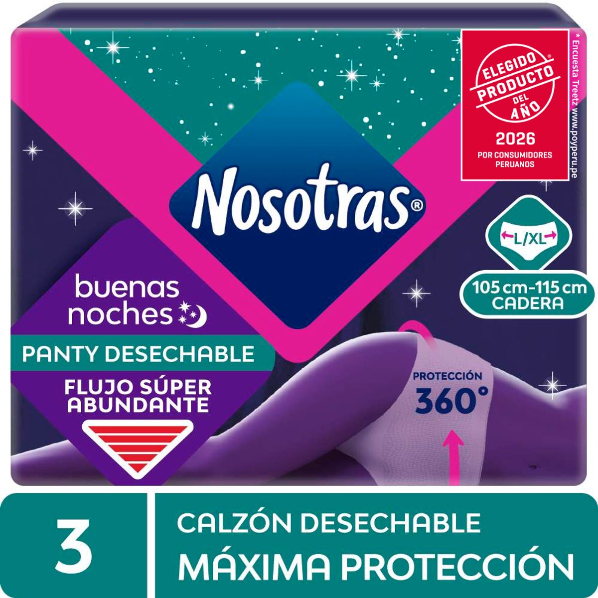 NOSOTRAS - Calzón Nocturno Nosotras Talla L Empaque 3 Und