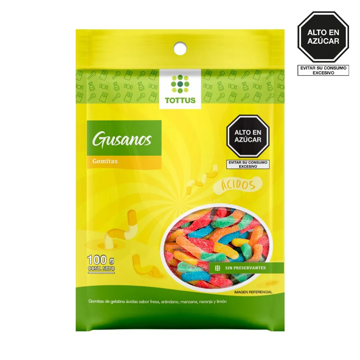 TOTTUS - Gomitas gusanos Ácidos Tottus 100 g
