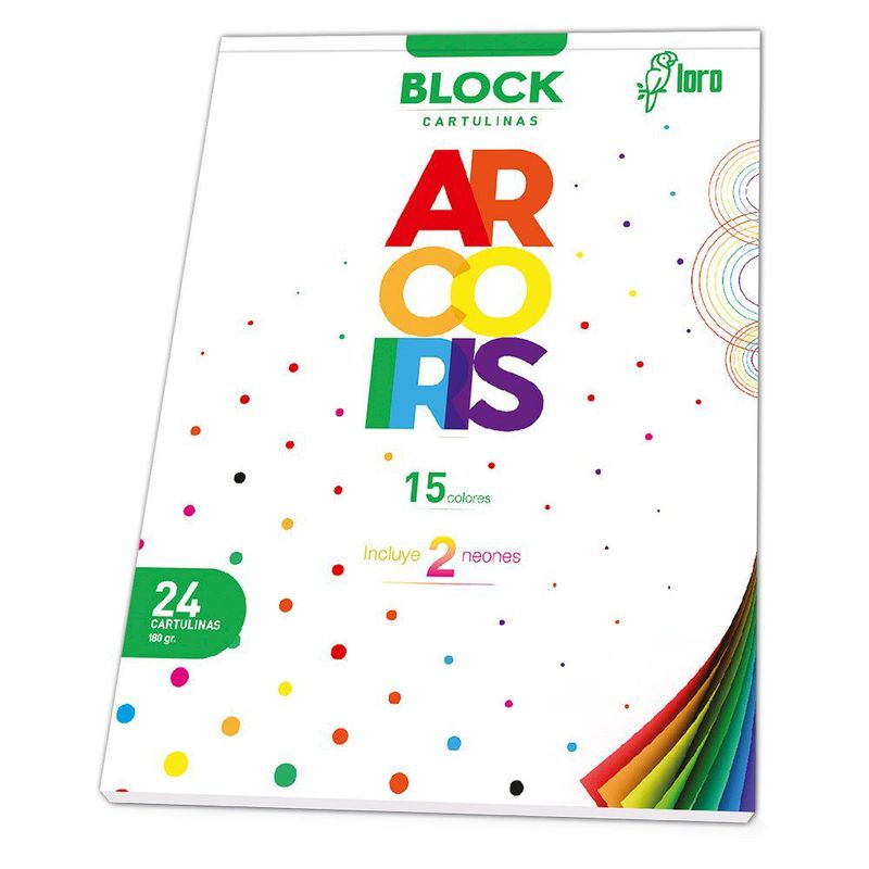 LORO - Block Cartulina Arcoiris 24Hj 15Col Loro