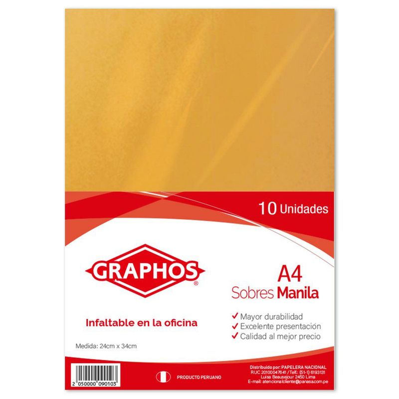 GRAPHOS - Sobre Manila Graphos A4 75 G Empaque 10 Und