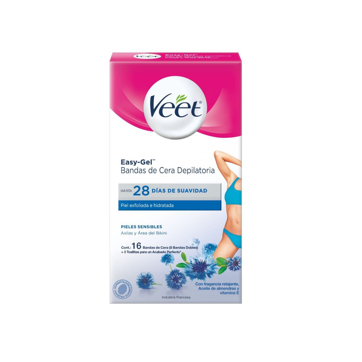 VEET - Bandas de Cera Veet Easy Gel para Axila y Bikini Empaque 8 Und + 3 Toallitas