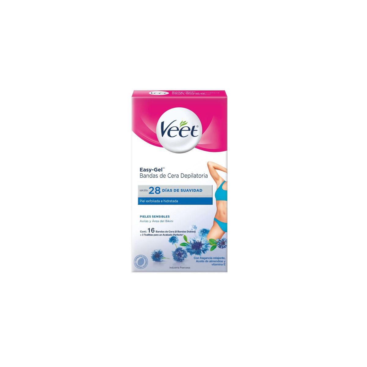 VEET - Bandas de Cera Veet Easy Gel para Axila y Bikini Empaque 8 Und + 3 Toallitas