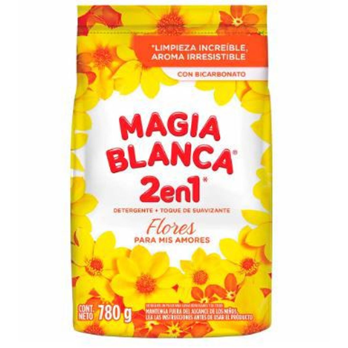 MAGIA BLANCA - Detergente en Polvo 2 en 1 Magia Blanca con Suavizante Flores Bolsa 780 g