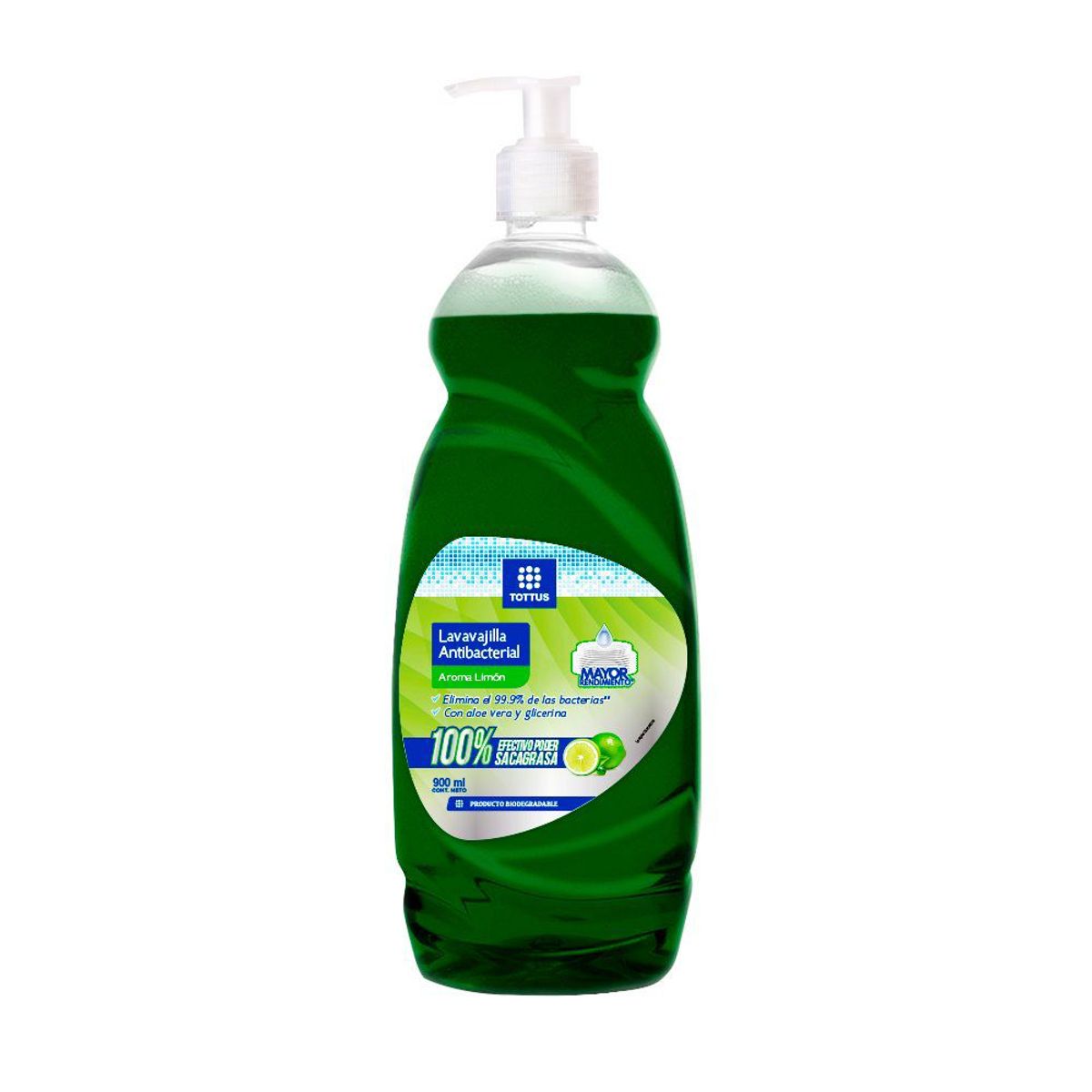 TOTTUS - Lavavajilla Líquido Antibacterial Tottus Limón Envase 900 mL