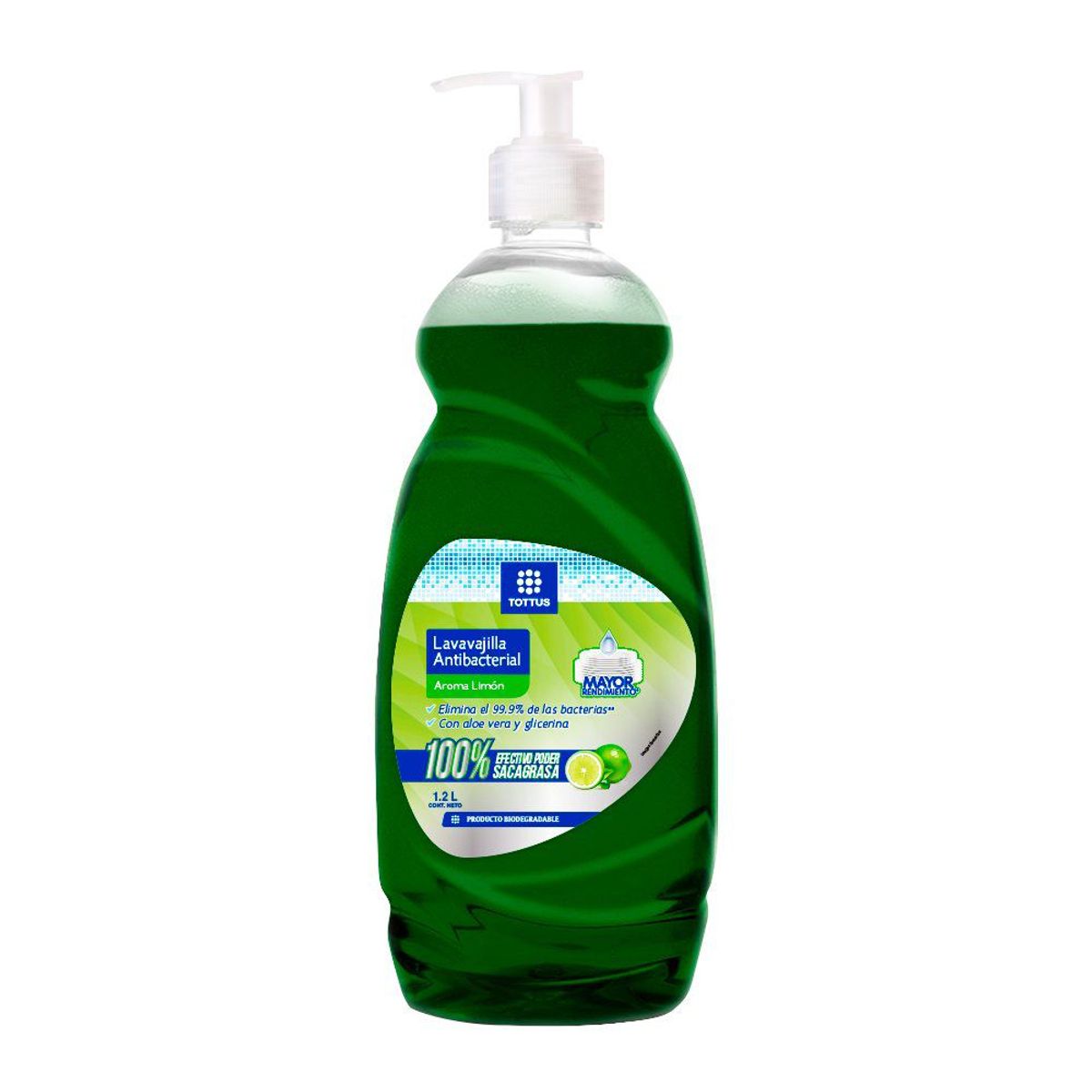 TOTTUS - Lavavajilla Líquido Antibacterial Tottus Limón Envase 1.2 L