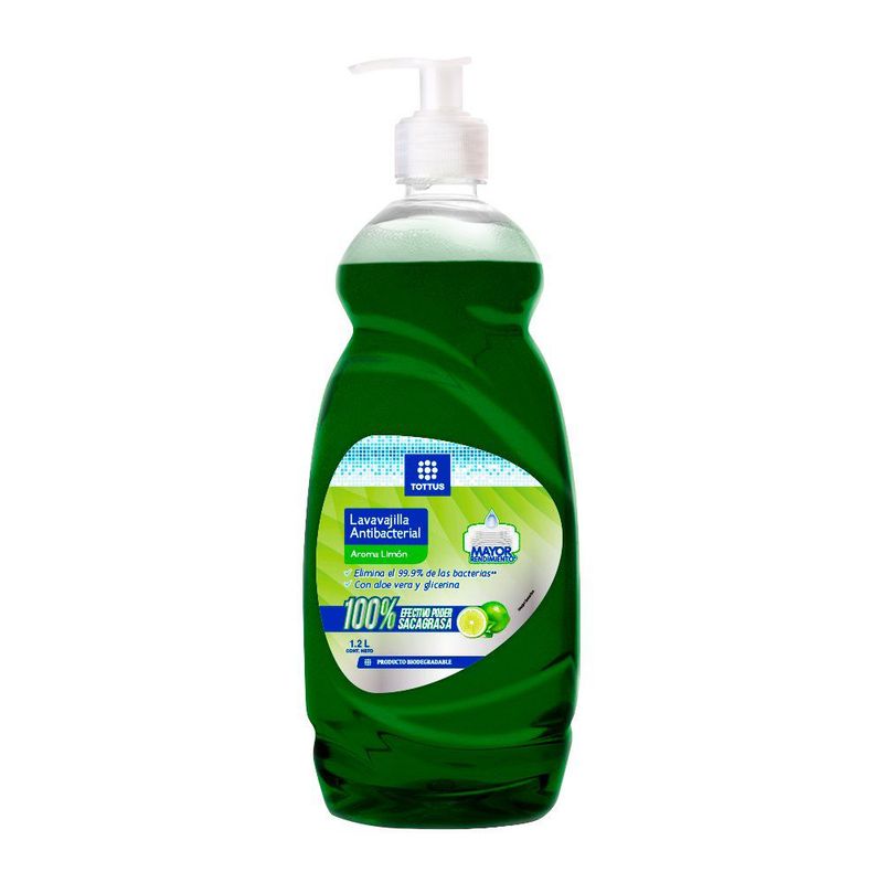 TOTTUS - Lavavajilla Antibacterial Tottus Limón Envase 1.2 L