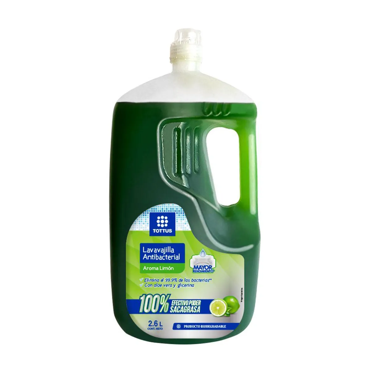 TOTTUS - Lavavajilla Líquido Antibacterial Tottus Limón Envase 2.6 L