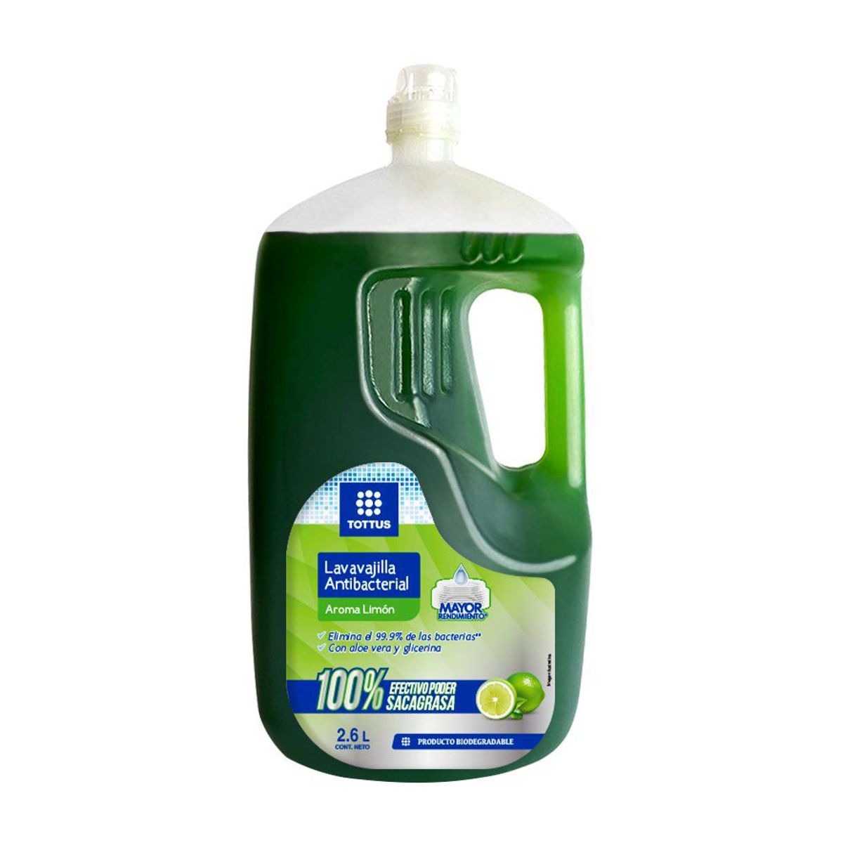 TOTTUS - Lavavajilla Líquido Antibacterial Tottus Limón Envase 2.6 L