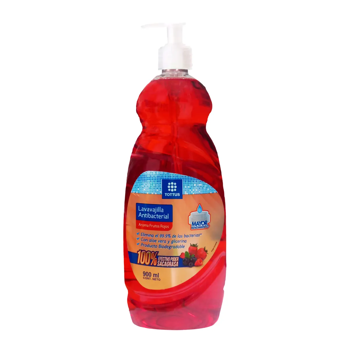 TOTTUS - Lavavajilla Líquido Tottus Antibacterial Frutos Rojos Envase 900 mL