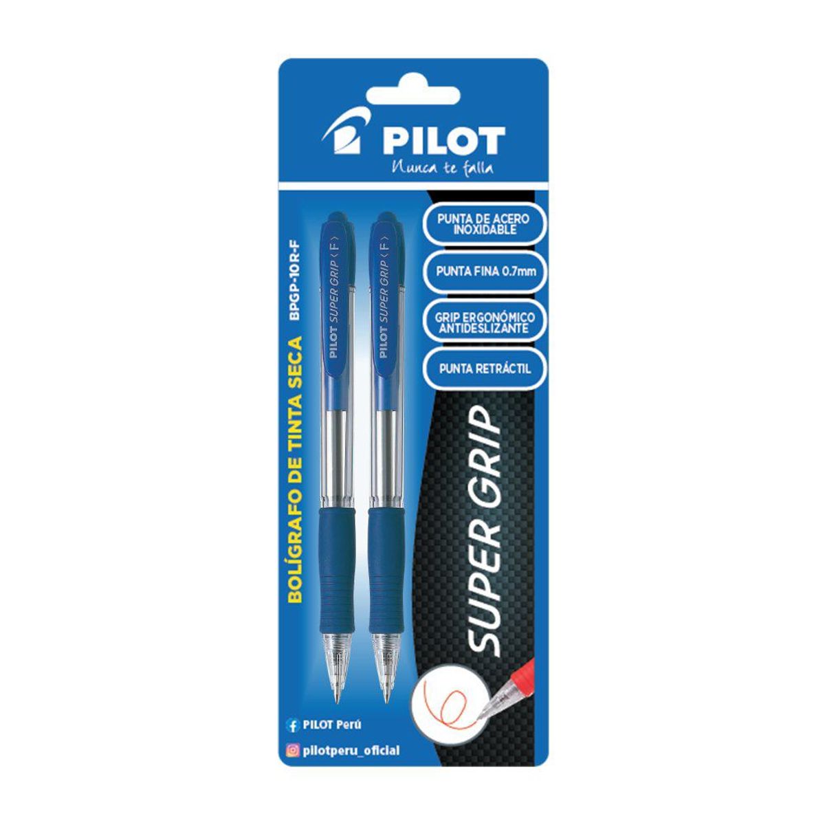 PILOT - Lapicero Pilot Tinta Seca BPGP 10R F Súper Grip Azul Empaque 2 Und