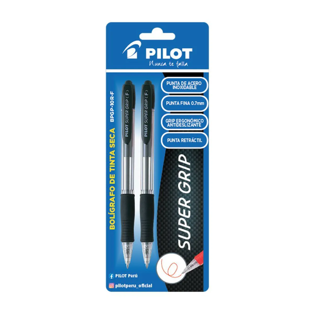 PILOT - Lapicero Pilot Tinta Seca BPGP 10R F Súper Grip Negro Empaque 2 Und