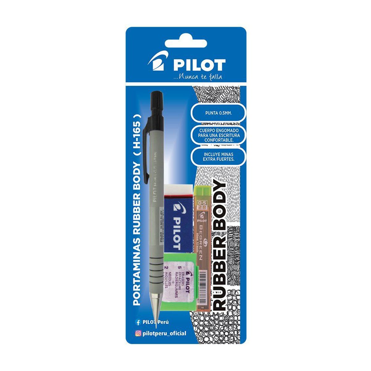 PILOT - Portamina Pilot Rubber Body Gris + Minas + Borrador + Repuestos