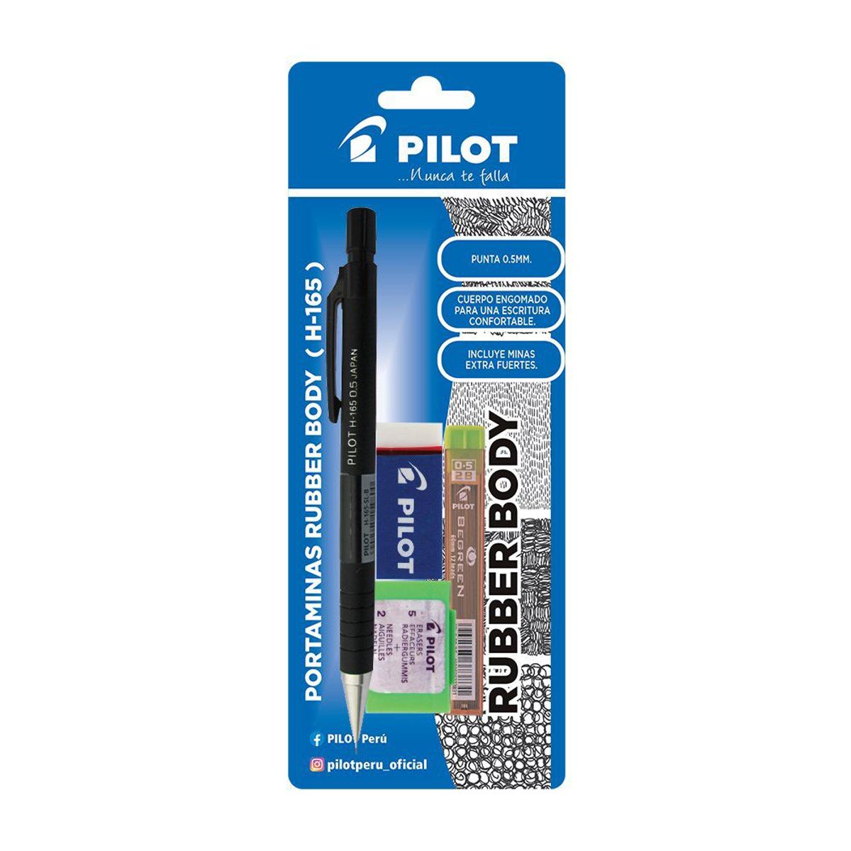 PILOT - Portamina Pilot Rubber Body Negro + Minas + Borrador + Repuestos