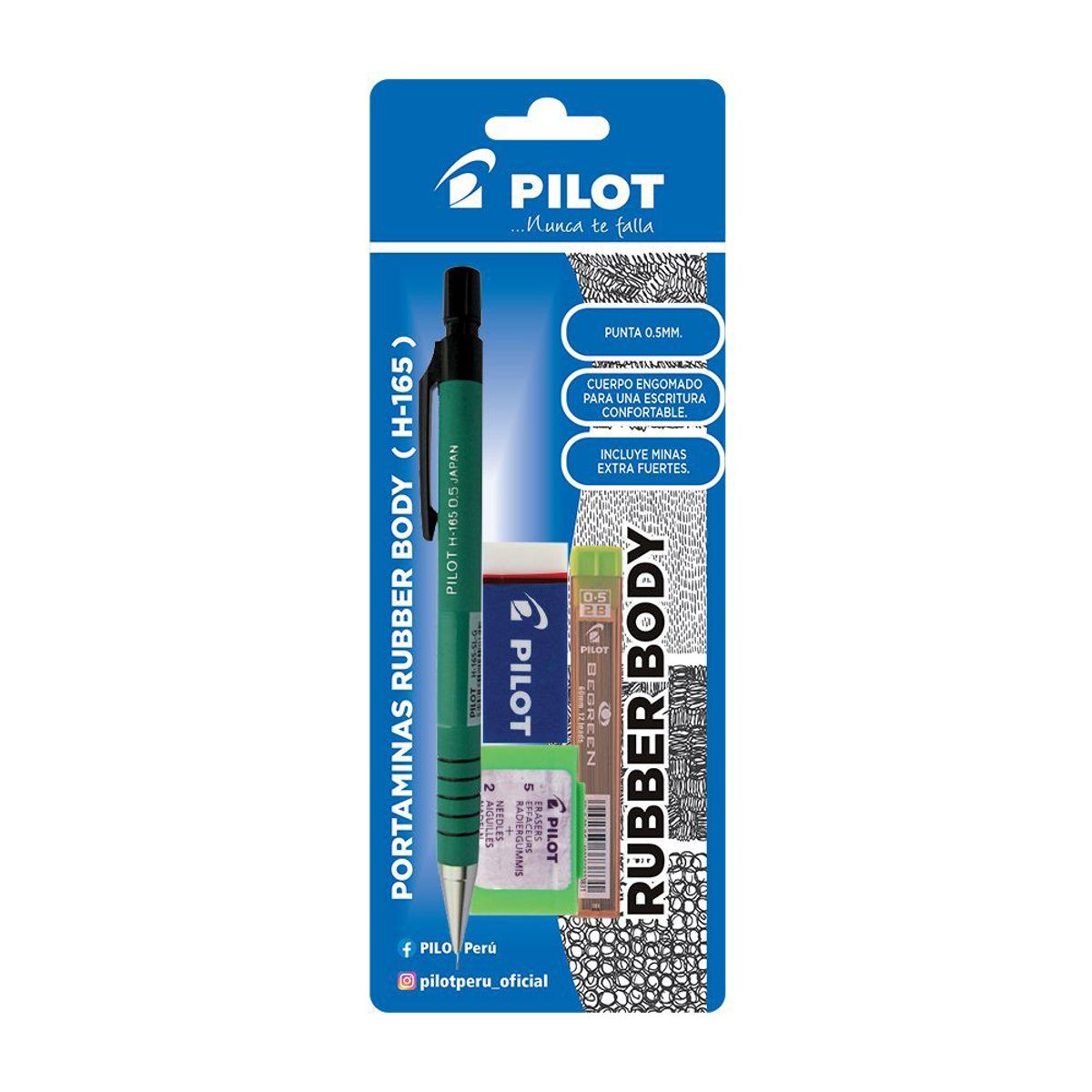 PILOT - Portamina Pilot Rubber Body Verde + Minas + Borrador + Repuestos