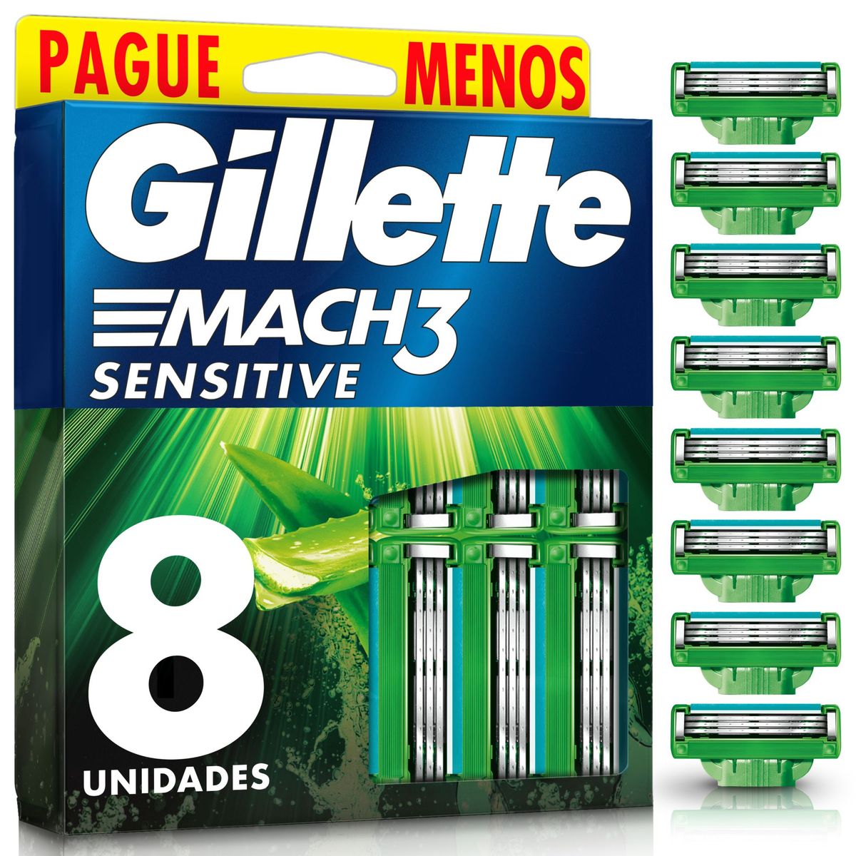 GILLETTE - Repuesto Máquina Afeitar Gillette Mach3 Sensitive Caja 8 Und