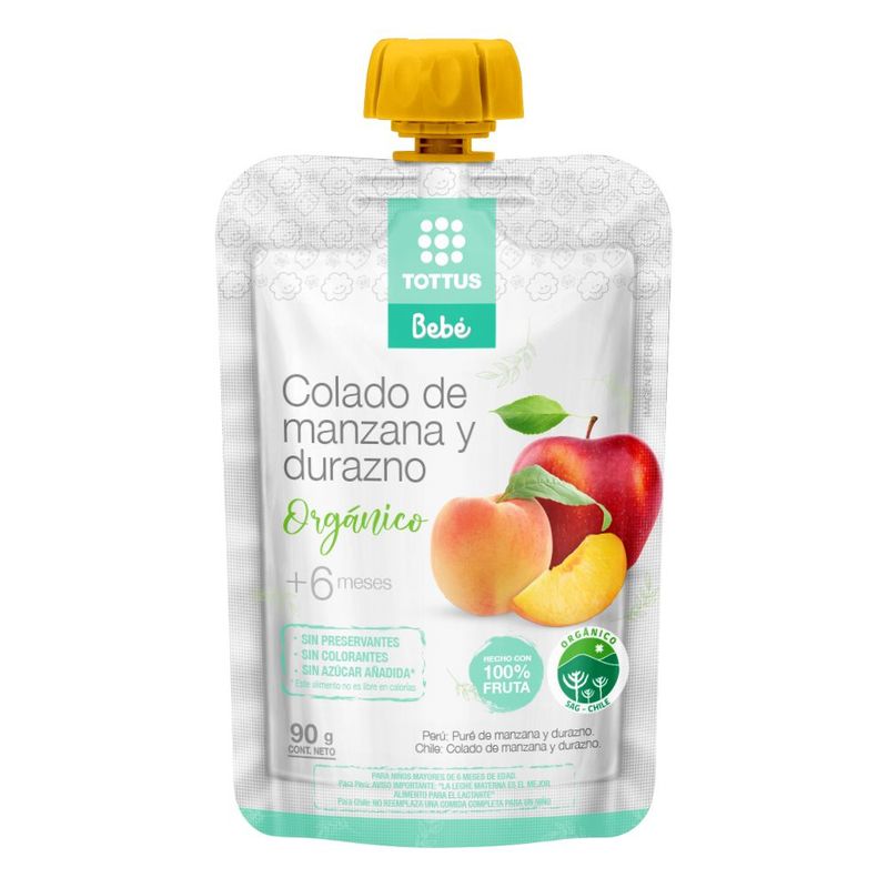 TOTTUS BEBE - Colado Orgánico Manzana Durazno Tottus Bebé 90 g