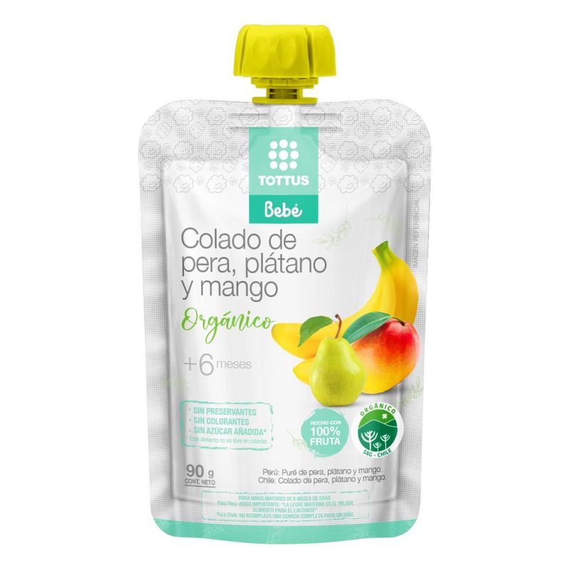 TOTTUS BEBE - Colado Orgánico Pera Plátano Mango Tottus Bebé 90 g