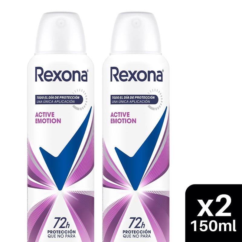 REXONA - Desodorante Rexona Aerosol Active Emotion Pack 2 Envases 150 mL