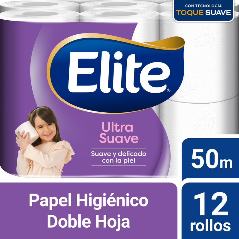 ELITE - Papel Higiénico Elite Doble Hoja Ultra Suave Pack 12 Rollos 50m