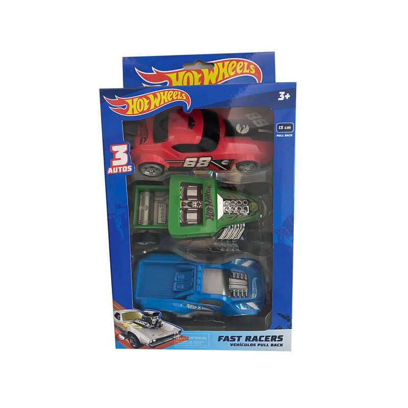 HOT WHEELS - Auto Pull Bacl Hot Wheels 13 cm Pack x3