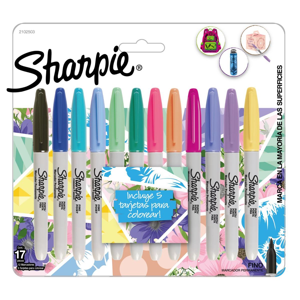 SHARPIE - Plumones Sharpie Punta Fina Tropical Empaque 12 Und