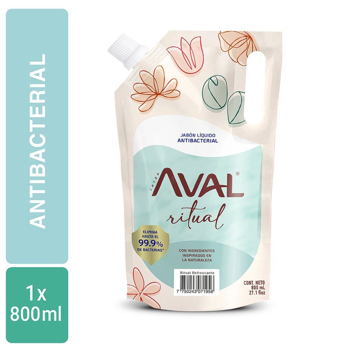 AVAL - Jabón Líquido Antibacterial Aval Ritual Refrescante Doypack 800 mL