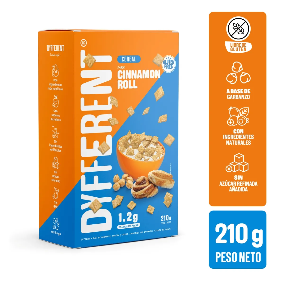 DYFFERENT - Cereal de Garbanzo Cinnamon Roll Dyfferent Caja 210 g