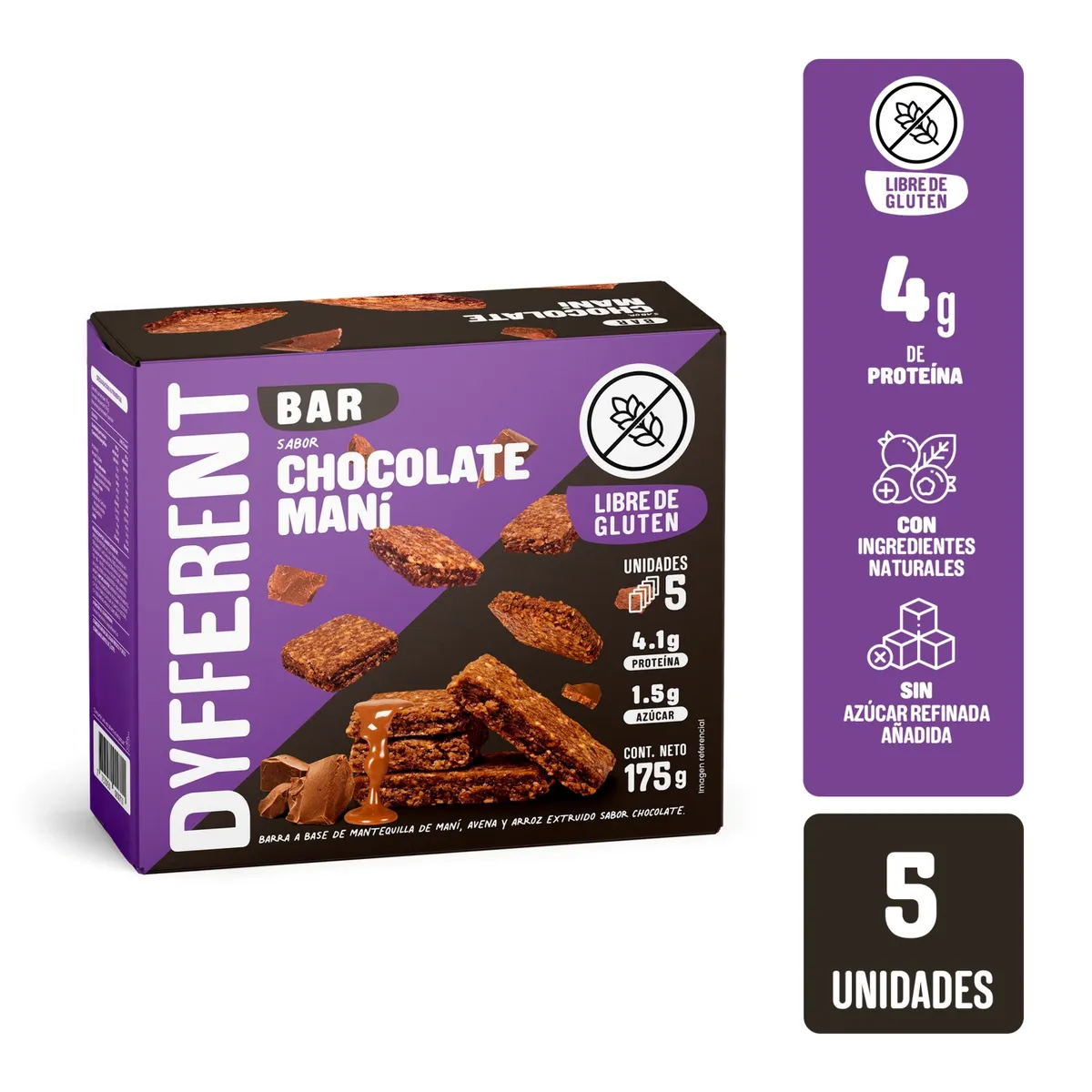 DYFFERENT - Barra de Maní Chocolate Dyfferent Caja 5 Und