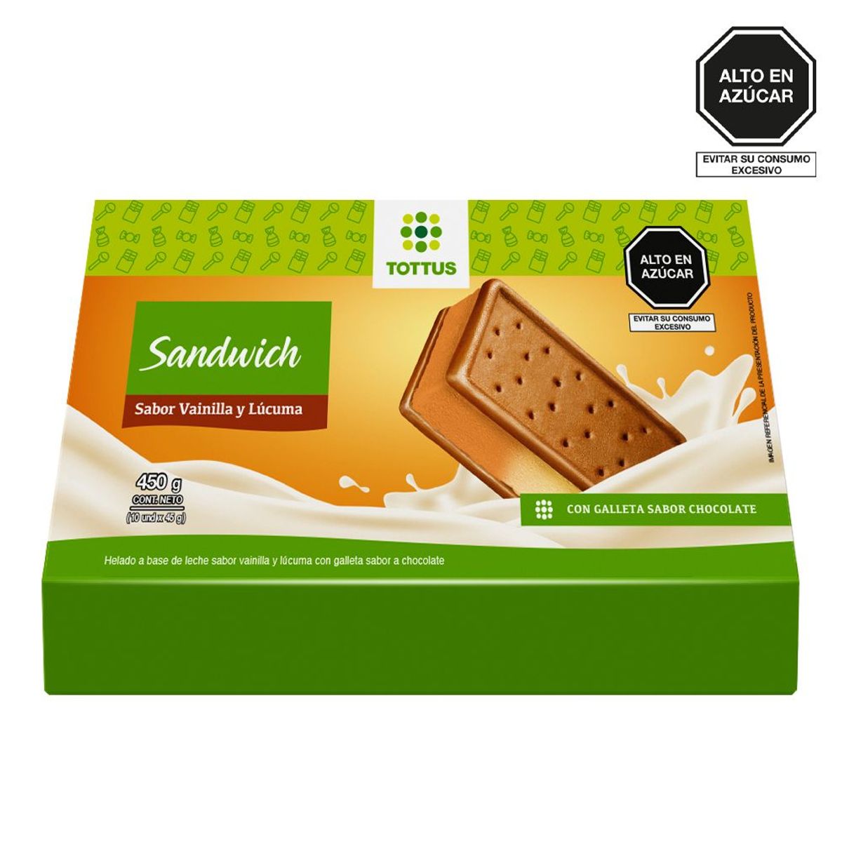 TOTTUS - Helado Sandwich Vainilla Lúcuma Tottus Caja 10 Und