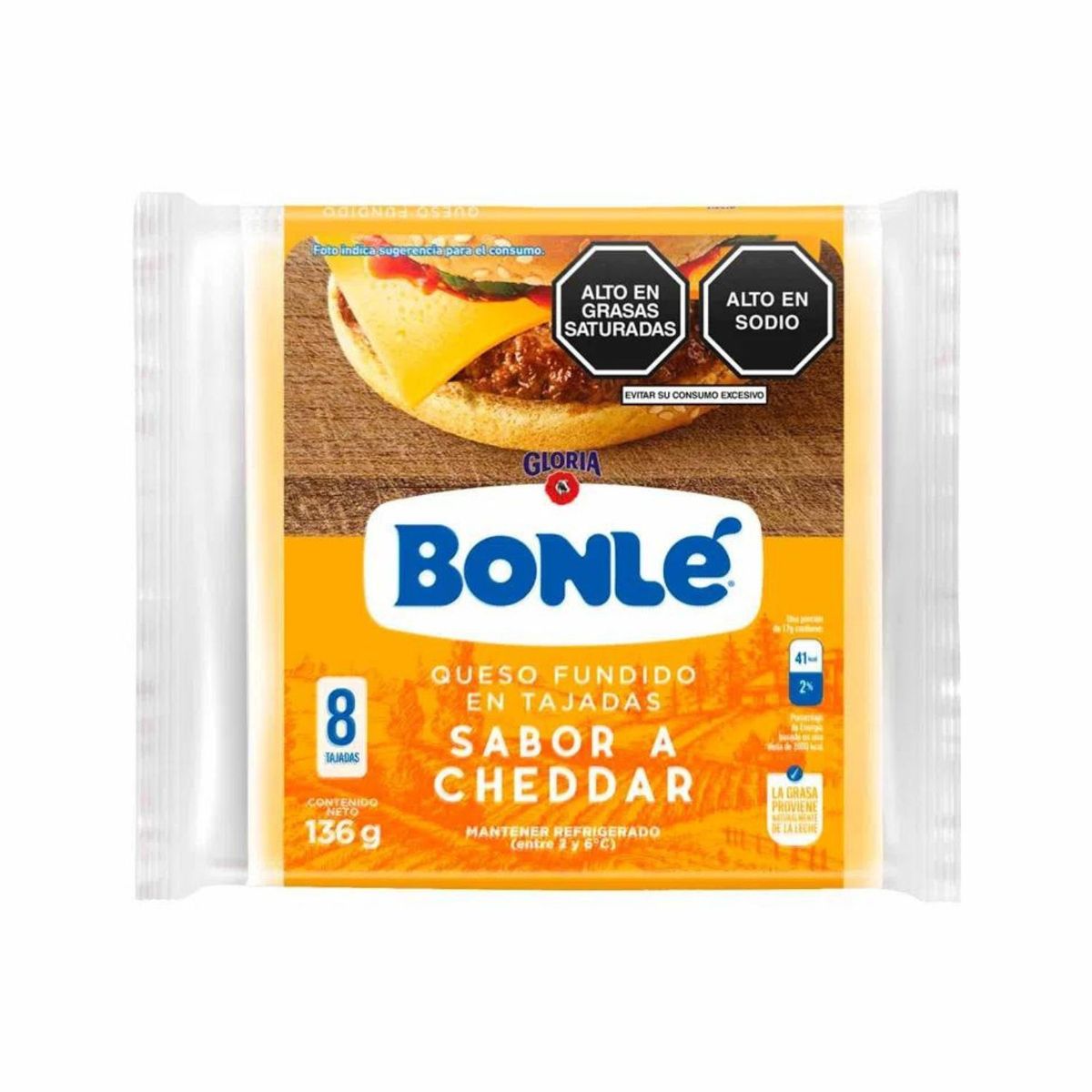BONLE - Queso Fundido Sabor Cheddar en Láminas Bonlé Empaque 136 g