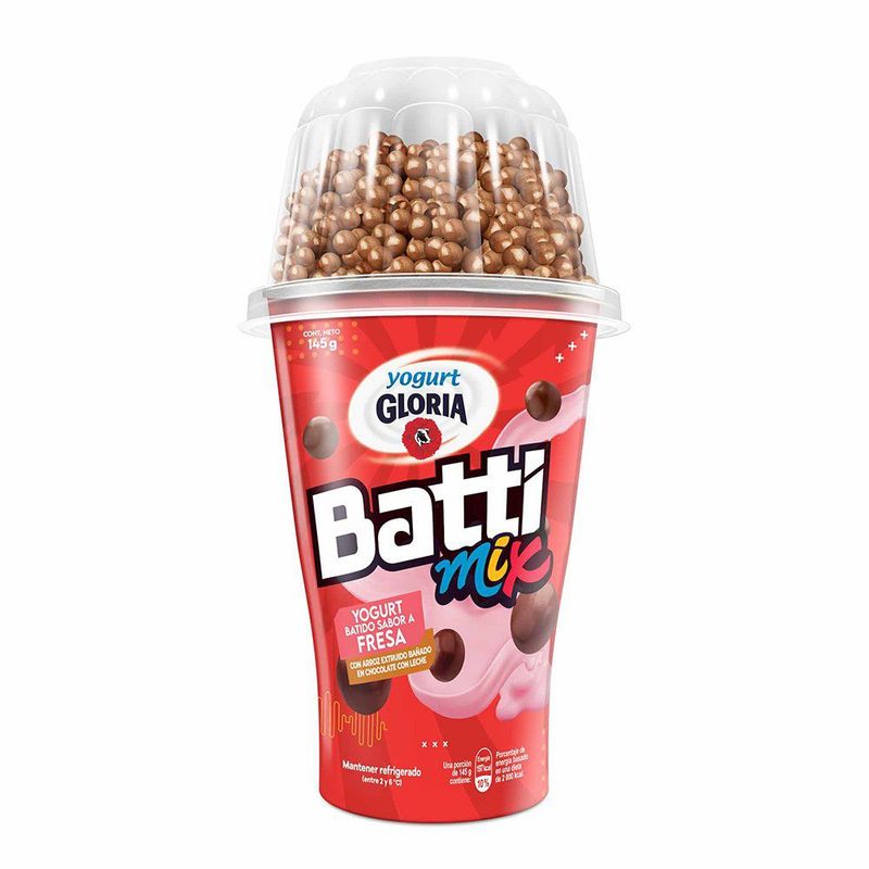 GLORIA - Yogurt Gloria Battimix Fresa con Bolitas de Chocolate Envase 145 g