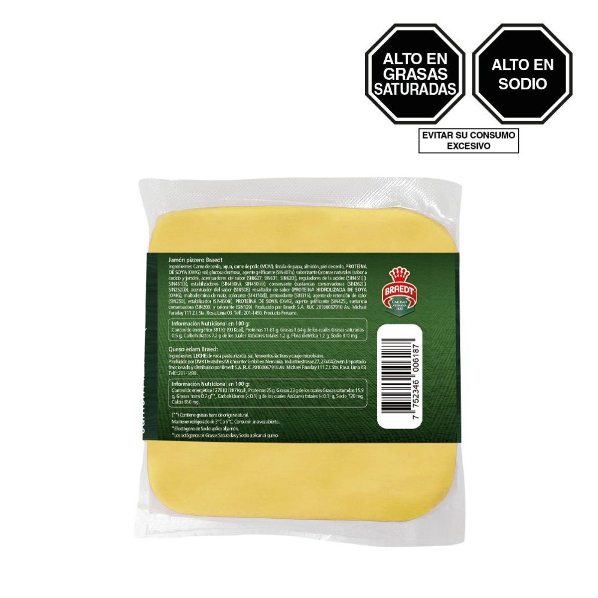 BRAEDT - Pack Jamón Pizzero y Queso Edam Braedt Empaque 370 g