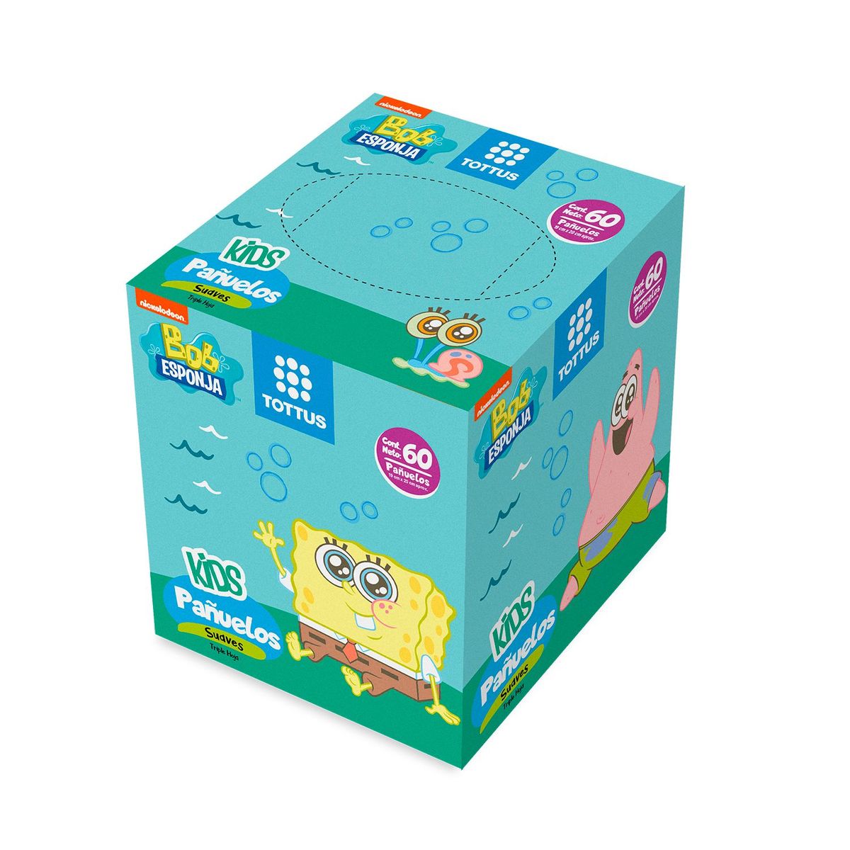 TOTTUS - Pañuelos Tottus Bob Esponja Caja 60 Und